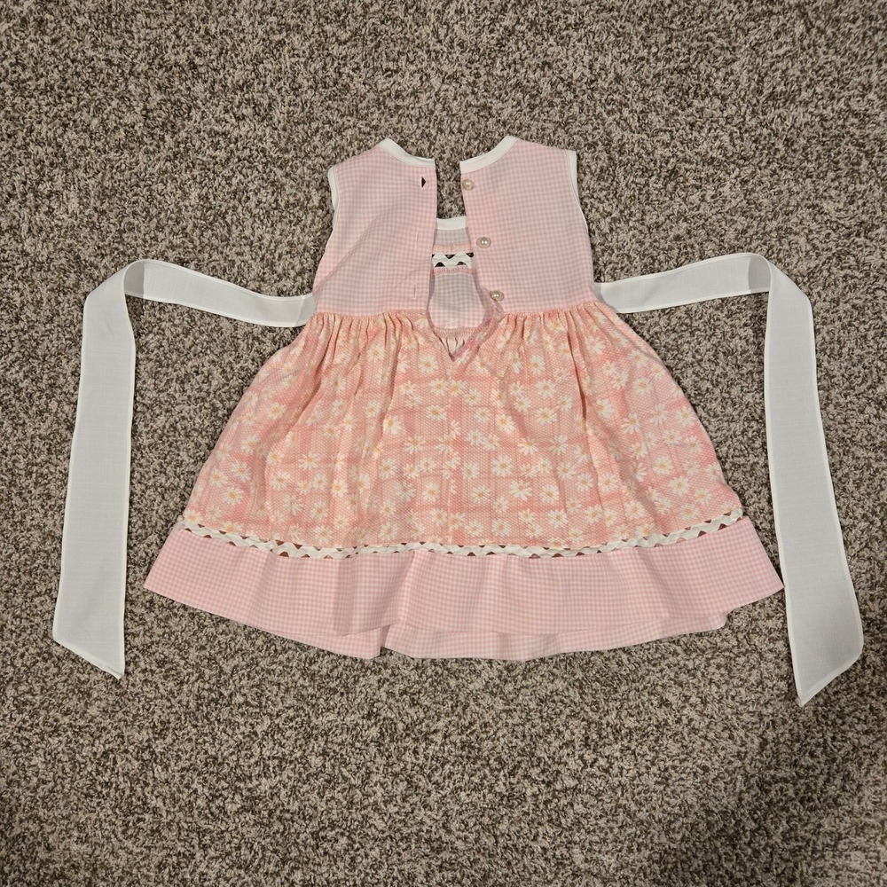 Kids Time Girls Pink White Gingham Seersucker Dress Flowers Easter - Picture 3 of 6